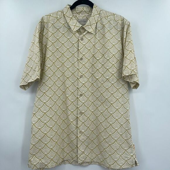 Quiksilver Men's Yellow Abstract Print Short-Sleeve Button-Down Shirt Size L - Picture 1 of 6